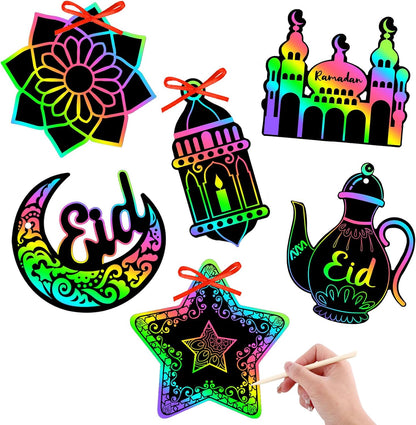 FEBSNOW Valentines Crafts for Kids, 48 PCS Heart Rainbow Magic Scratch Art Day Cards for Kids Classroom Scratch Paper Art for Valentines Day Gifts Party Favors witn Heart Stickers