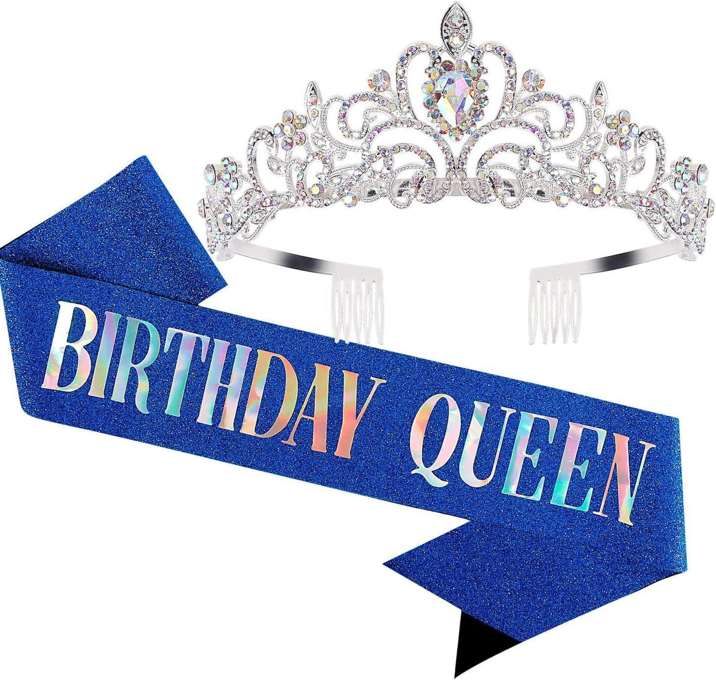 Happy Birthday Queen Tiara Crowns for Women, Red Sash, Party Favors Supplies Gift, 30th Decorations, Stuff Accessories