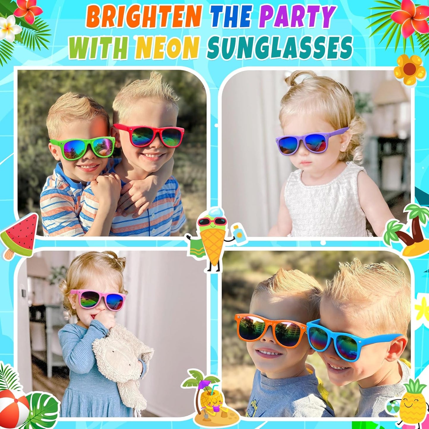 INNOCHEER Party Sunglasses for Kids with UV400 Protection Eyewear Neon Sunglasses for Boys, Girls - Great Gift for Party Favors, Birthday Party and Outdoor Activity