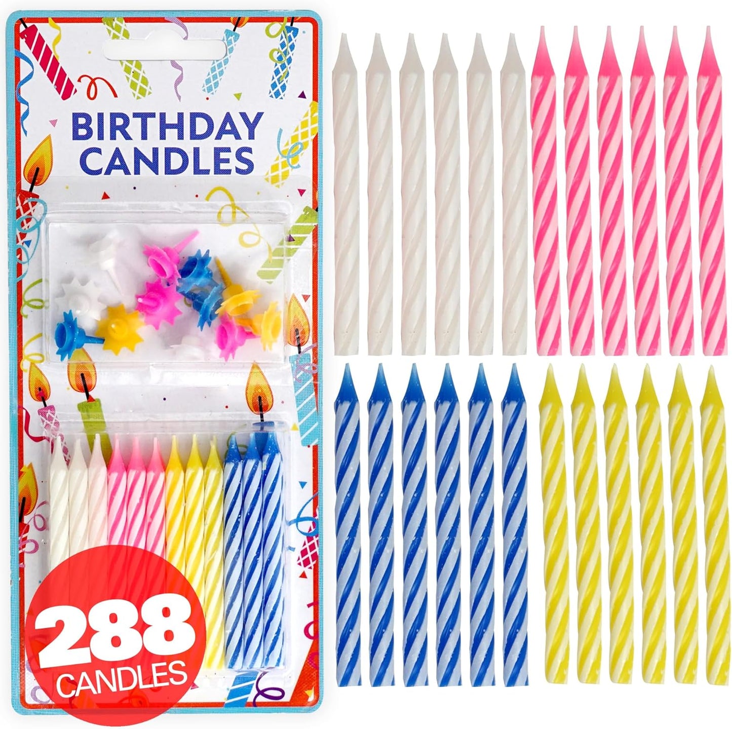 72-Count Birthday Candles Multicolored Spiral, Birthday Candles for Cake, Cupcake Candles, Party Celebration