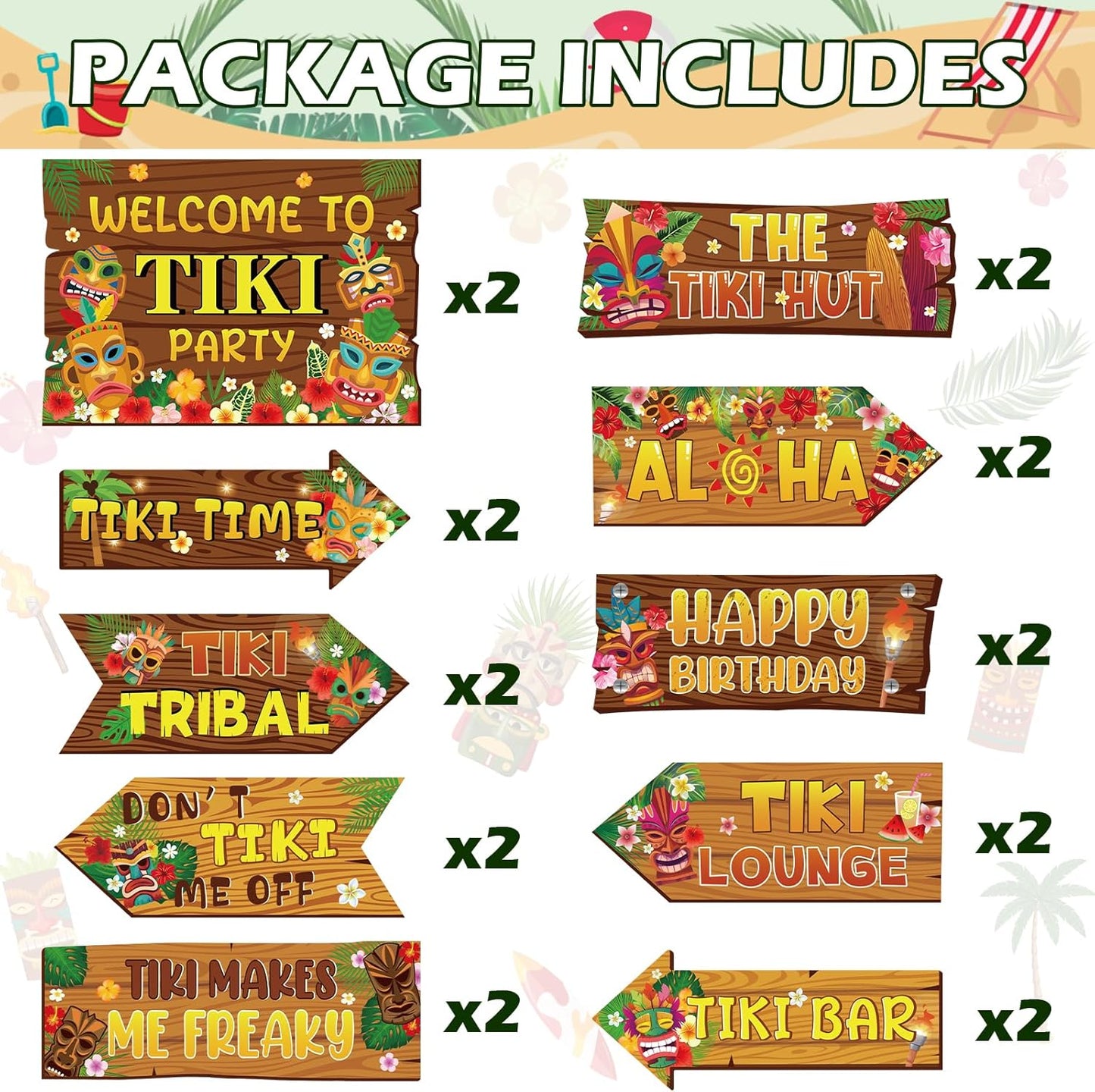 20 Pcs Luau Party Decorations Welcome Sign Summer Hawaiian Directional Signs Tropical Hawaiian Themed Birthday Decorations Luau Tiki Party Supplies with 2 Sheet Letter Stickers