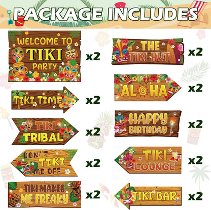 20 Pcs Luau Party Decorations Welcome Sign Summer Hawaiian Directional Signs Tropical Hawaiian Themed Birthday Decorations Luau Tiki Party Supplies with 2 Sheet Letter Stickers