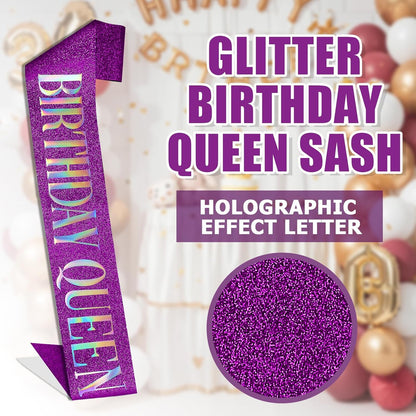 RUDONG M Birthday Queen Sash Glitter - Gold Birthday Sash for Women & Girls | Sweet 16/18th/21st/30th/40th/50th/60th/70th, All-Age Celebration Party Decor