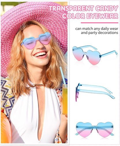 Frienda 20 Pairs Heart Shaped Sunglasses Rimless Candy Color Glasses for Women Men Party Favor