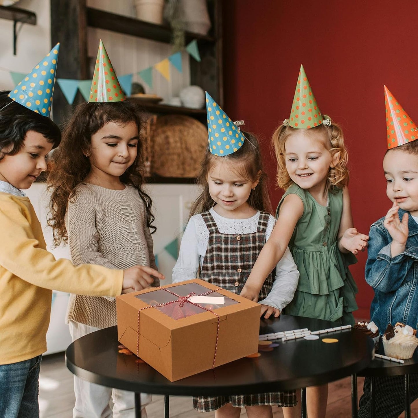 20Pcs 8 Inch Cake Boxes with Window, 8x8x5 Inches Brown Bakery Boxes, Cake Carrier Container for Pastries, Pie, Cookies, Chocolates, Cupcakes, Birthday Party, Wedding