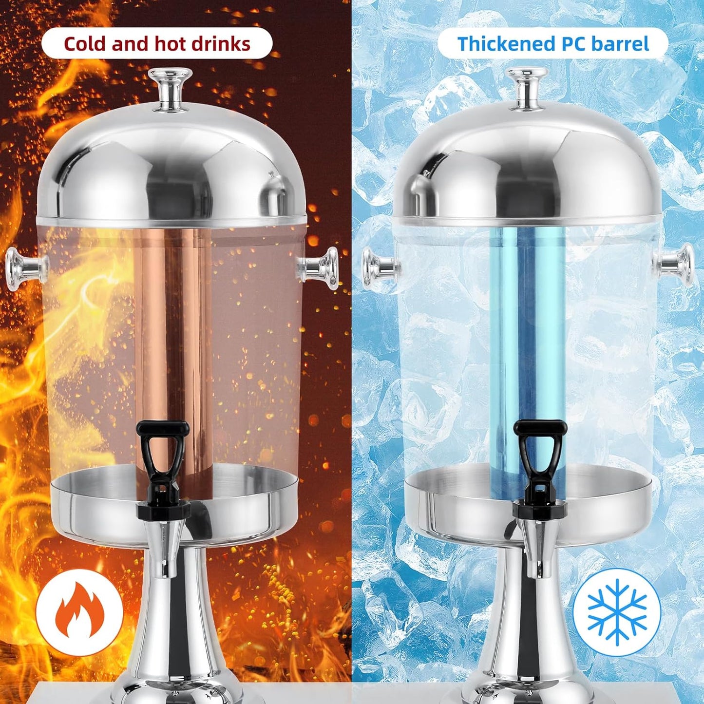 Commercial-Grade Drink Dispenser, Stainless Steel Beverage Dispenser with Ice Core, Stand & Spigot for Catering Events & Weddings