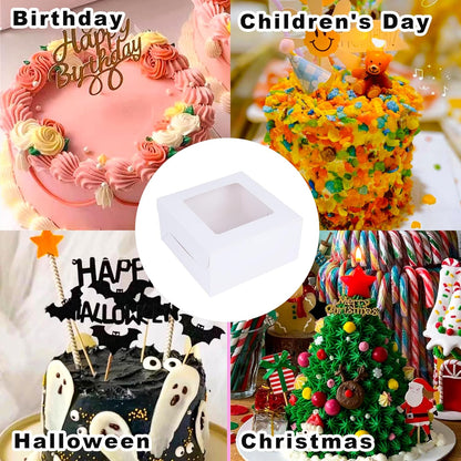 Zzrywuty White 10x10x5 Inches Cake Box with Cake Boards (60Pcs,30Pcs Boxes and 30Pcs Boards) Bakery Boxes with Clear Window for Cake,Dessert,Cookie,Birthday,Party,Wedding