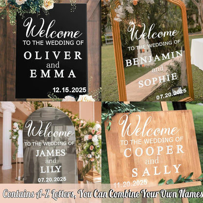 Custom Name Welcome to Our Wedding Signs Personalized Wedding Mirror Decals Selfie Mirror Decal for Wedding Entry Reception Display Golden Date Marriage DIY Vinyl Lettering Welcome Party Decoration
