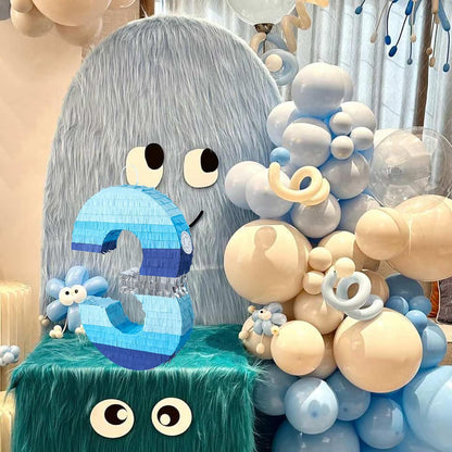 PCFING 20 Inch Number 3 Piñata Blue Silver with 30 Inch Piñata Stick Blindfold Confetti for Boys Girls Adults Birthday Party Decorations, Anniversary Celebration, Fiesta