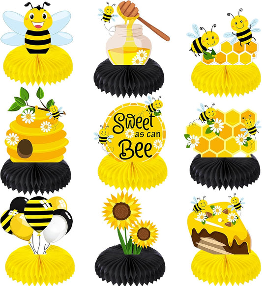 Outus 9 Pcs Honey Bee Party Decoration Baby Shower Gender Reveal Centerpiece Honeycomb Beehive Centerpieces Wedding Table Decoration for Bee Day Themed Birthday Party Supplies