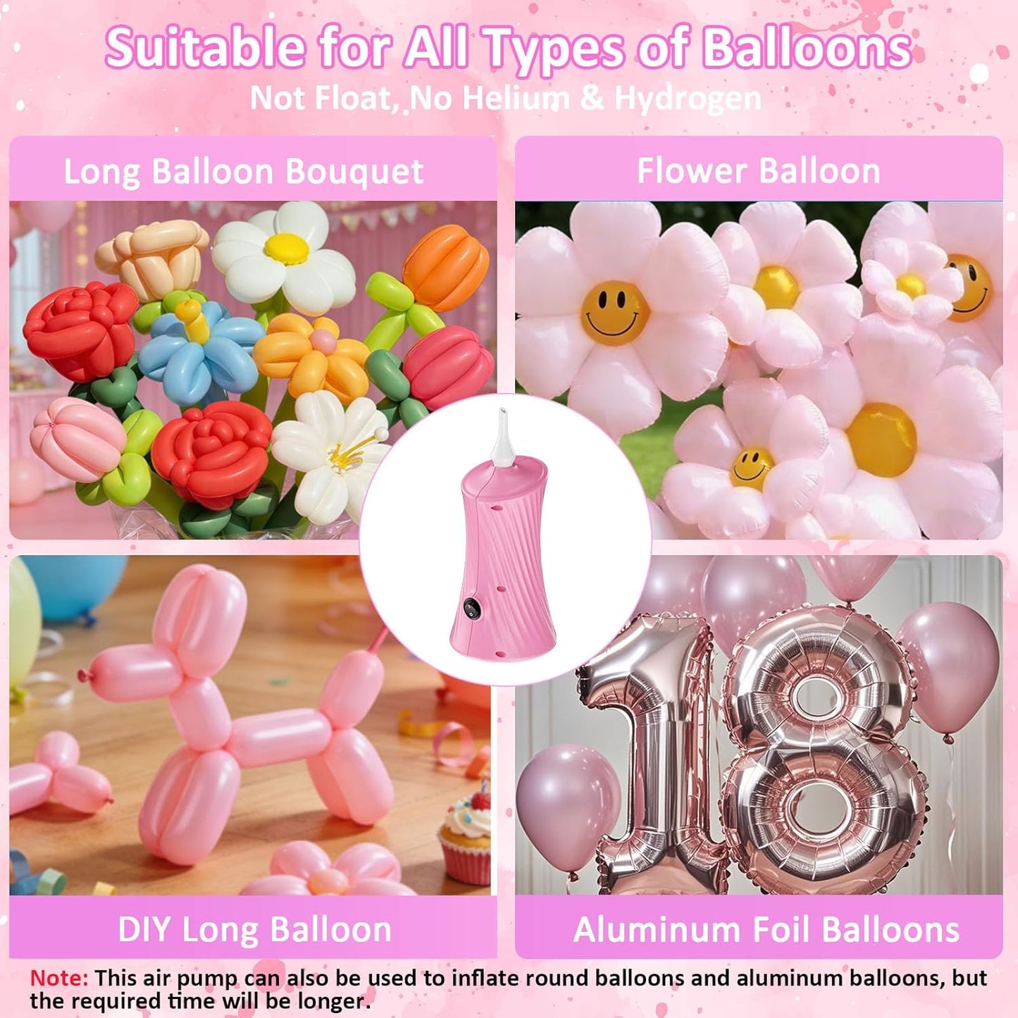 Balloon Pump Electric Balloon Pump Air Balloon Pump Balloon Blower Machine Portable Long Animal Blower Machine Blue/Orange/Pink/Purple Electric Balloon Pump Inflator for Party/Wedding/Birthday Decor
