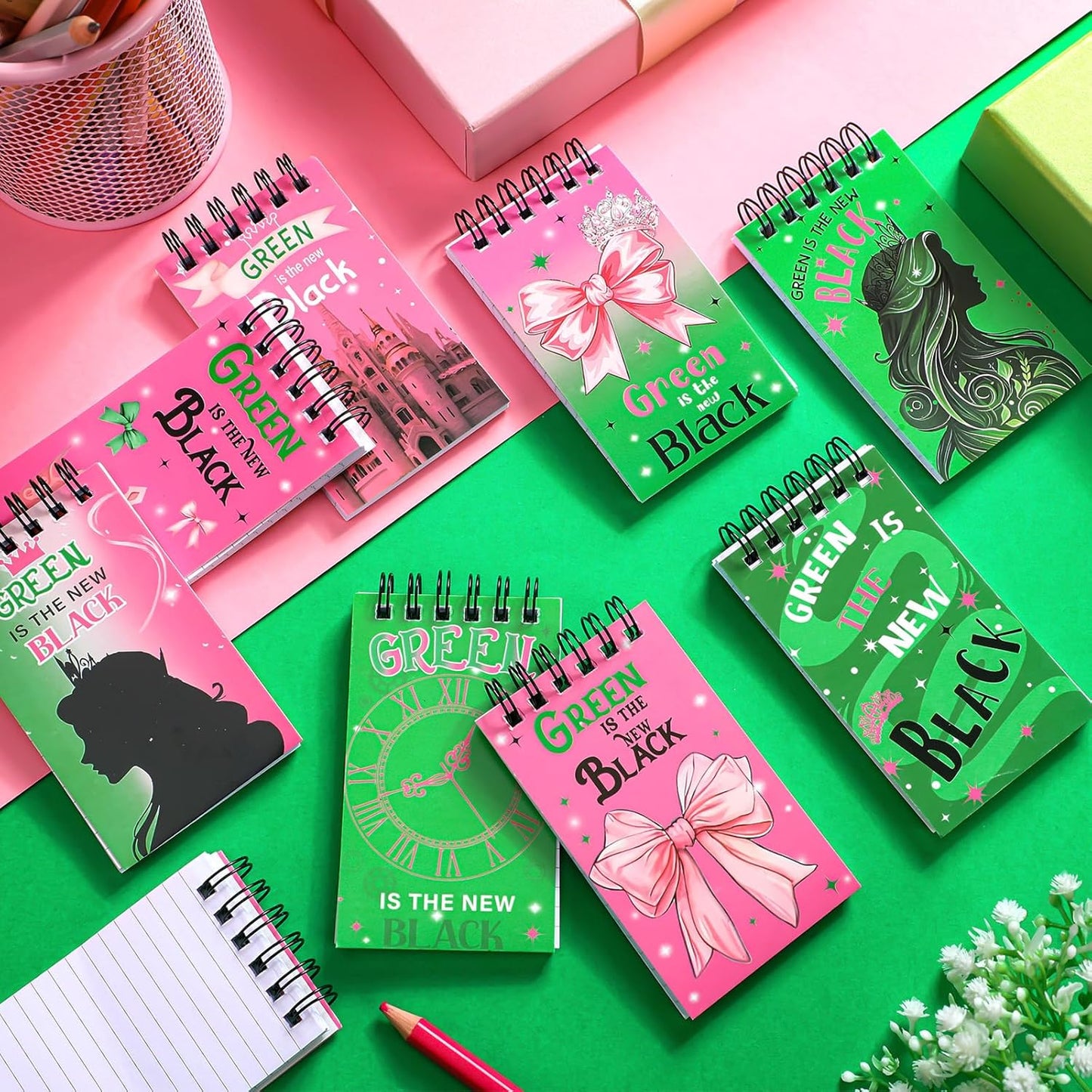 24 Pack Witch and Princess Theme Mini Spiral Notebooks 3 x 5 Inch, 50 Pages Each, Pink and Green Spiral Notepad Goodie Bag Stuffers Princess for Witch Theme Birthday Party Favors Supplies