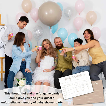 Baby Predictions and Advice Cards, 5" x 7" Pink Baby Shower Predictions Cards, Daily Party Games & Activities Favors for Newparents - G08