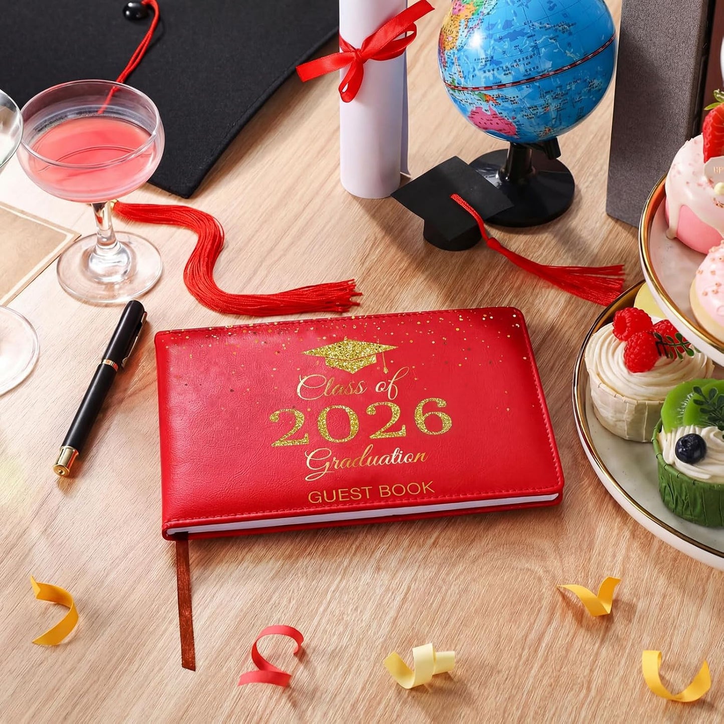 Frienda 2026 Graduation Guest Book Leather Guest Sign in Book with Pen Graduation Party Favors Congratulation Graduates Signature Books(Class of 2026,Black, Gold)