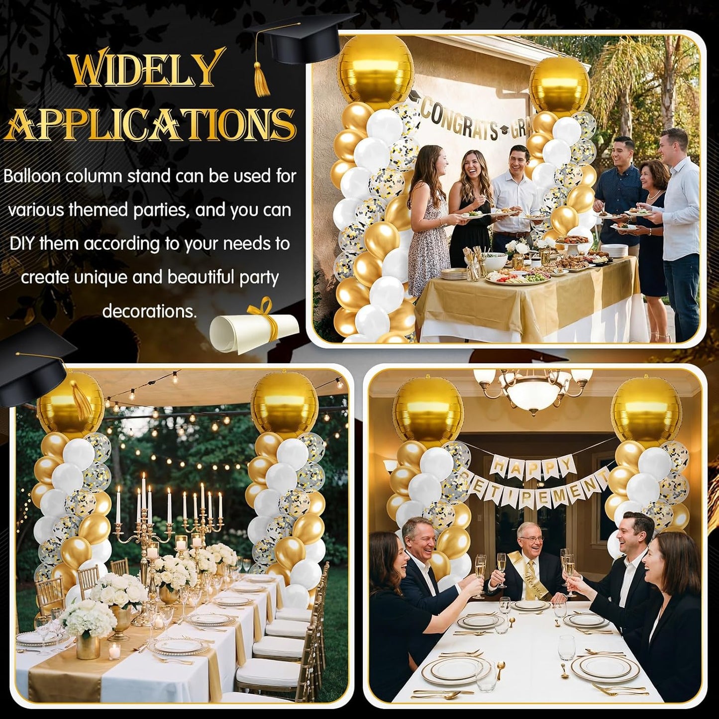 2 Sets Blue and Black White Graduation Balloon Column Stand Kit for Class of 2026, Adjustable Floor Balloon Arch Tower with Foil & Latex Balloons, DIY Decor for Grad Ceremony Backdrop