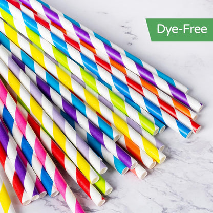 PakTalk 100 Pack Red Straws, Disposable Red and White Biodegradable Paper Striped Straws for Cocktail, Milkshake, Coffee, Lemonade (0.24" x 7.75")