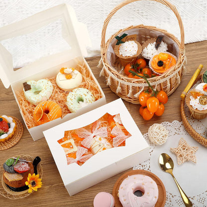TOMNK 30pcs Cookie Boxes, 8x6x2.5 Inches 3 Style Windows Treat Boxes with Window for Treats, Chocolate Covered Strawberries, Muffins, Donuts