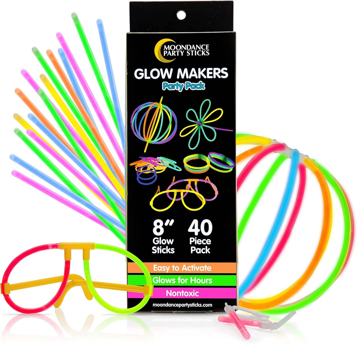 PartySticks Ultra Bright Bulk Party Supplies - Glow in The Dark Glow Sticks with Eye Glasses, Bracelets, and Connectors - Light Up Halloween 4th of July Party Favors