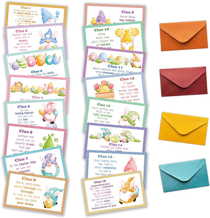 Easter Scavenger Hunt, Easter Gnomes Treasure Hunt Clues Cards with Envelopes, Easter Games for Adults, Easter Egg Hunt Supplies, Easter Party Decorations Spring Activities -01