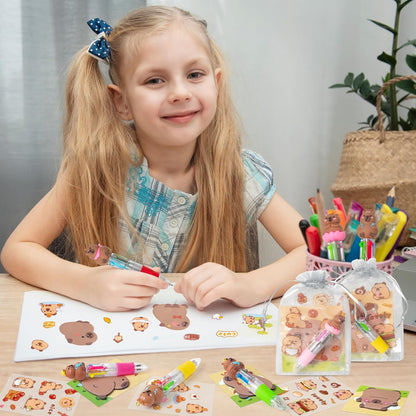 CY2SIDE Dinosaur Stationery Party Gift - 24 Pack Back to School Gifts Set Include 4-in-1 Ballpoint Pens Sticky Notes Stickers & Organza Dino Animal Party Favors Goodie Bag Fillers for Classroom Prizes