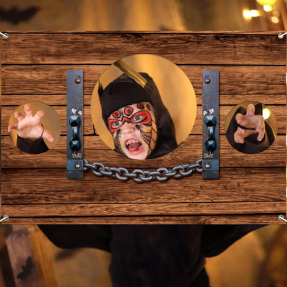 Pirate Halloween Party Decorations Medieval Stockade Photo Prop Backdrop Banner Fabric Pirate Photo Booth Prop Selfie Frame Background Halloween Knight Themed Birthday Party Wall Decor Accessory