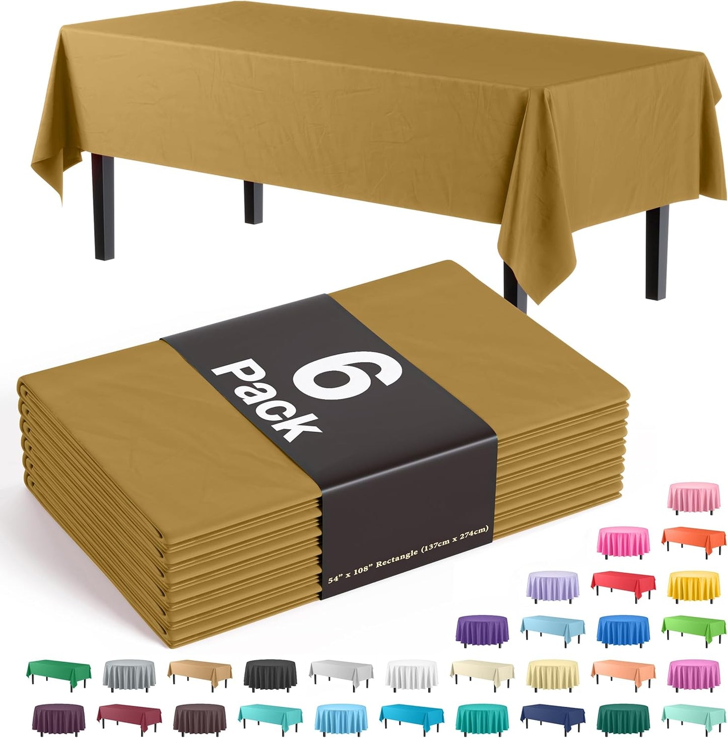 Exquisite Party Solids 6-Pack Premium Plastic Tablecloth 54in. x 108in. Rectangle Plastic Table Cover - Navy