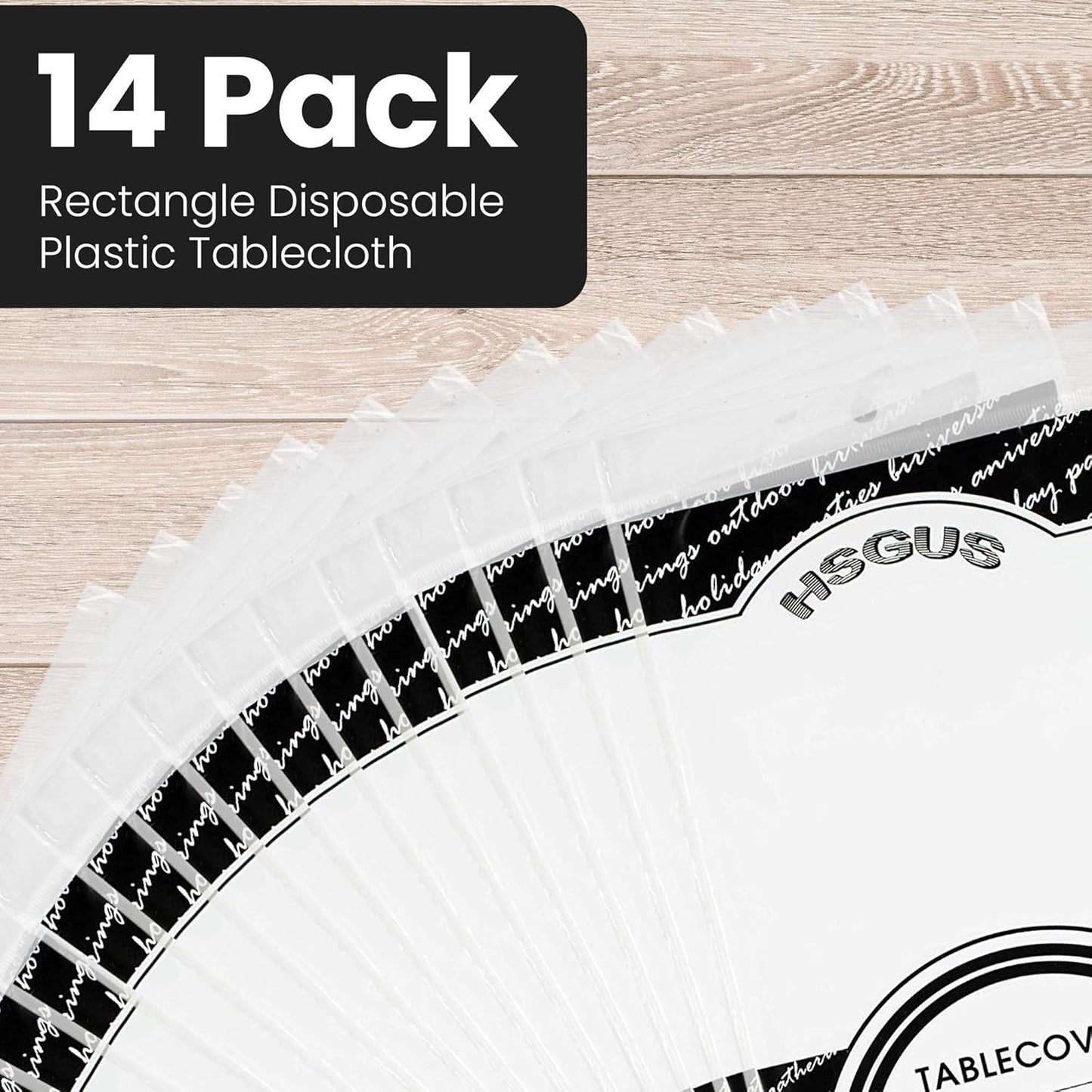 14 Pack Black 54 x 108 in. Rectangle Disposable Plastic Tablecloths - Smooth Decorative Covers for Parties, Weddings