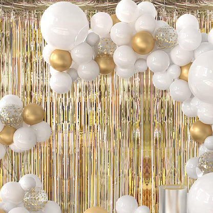 Silver Fringe Curtain Party Streamers, 12 Pack 3.3ft x 8.2ft Foil Curtain Backdrop Tinsel Foil Fringe Curtains Photo Booth Backdrop Streamer for Birthday, Wedding, Baby Shower, Disco Party