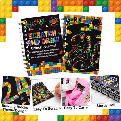 Pasimy 24 Set Scratch Art Party Favor Gifts Building Block Scratch Notebook Bulk Paper Craft for Classroom Prizes Goodie Bag Stuffer Christmas Birthday Party Favor