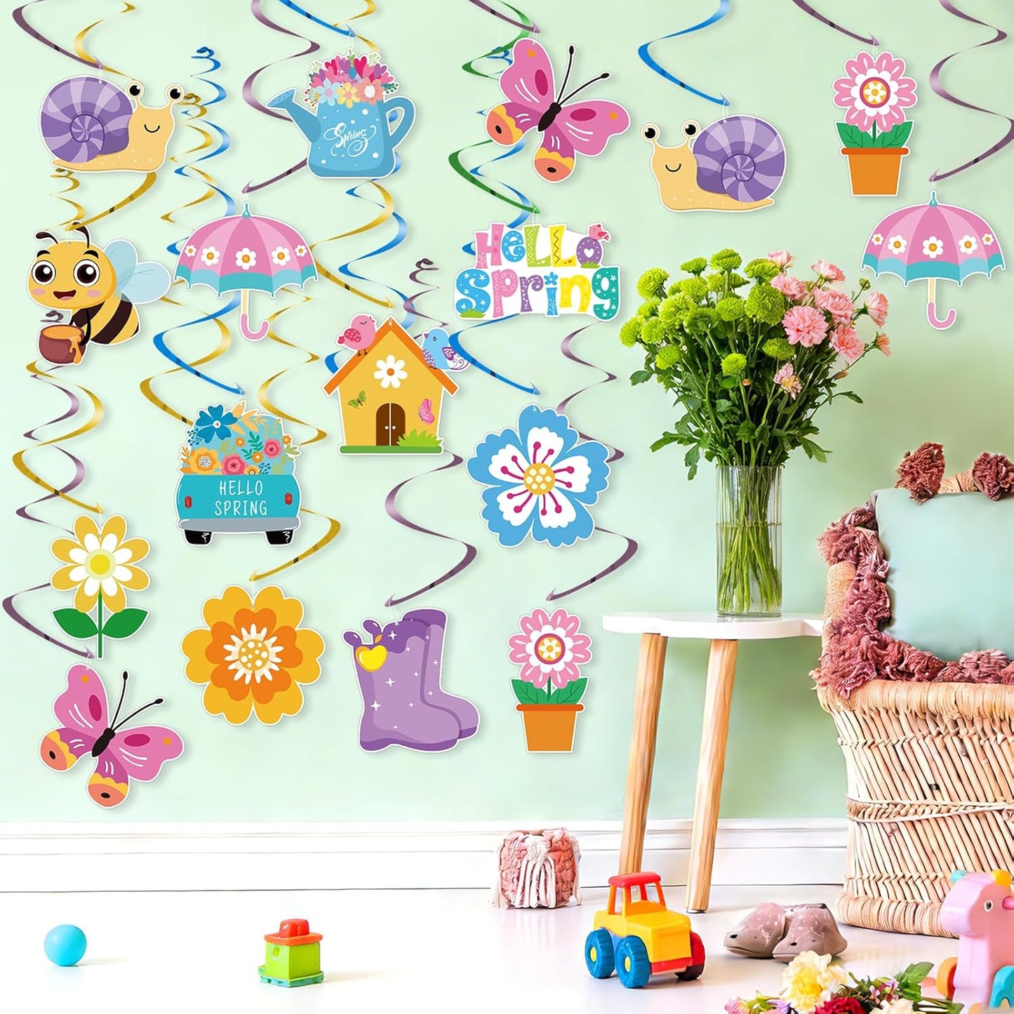 24Pcs Summer Hanging Decorations, Summer Party Ceiling Swirls Cutouts, Beach Theme Hanging Swirls for Home Office Classroom Birthday Beach Party Ceiling Decoration
