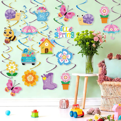 24Pcs Summer Hanging Decorations, Summer Party Ceiling Swirls Cutouts, Beach Theme Hanging Swirls for Home Office Classroom Birthday Beach Party Ceiling Decoration