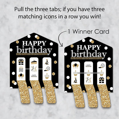 Big Dot of Happiness Adult Happy Birthday - Gold - Birthday Party Game Pickle Cards - Pull Tabs 3-in-a-Row - Set of 12