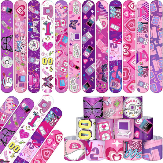 48PCS Y2k 2000s Pink Party Favors Slap Bracelets for Teen Girls, Wristbands Bracelets Goodie Bag Fillers Throwback Early 2000s Party Decor Y2k Retro Hip Hop Birthday Decorations Supplies