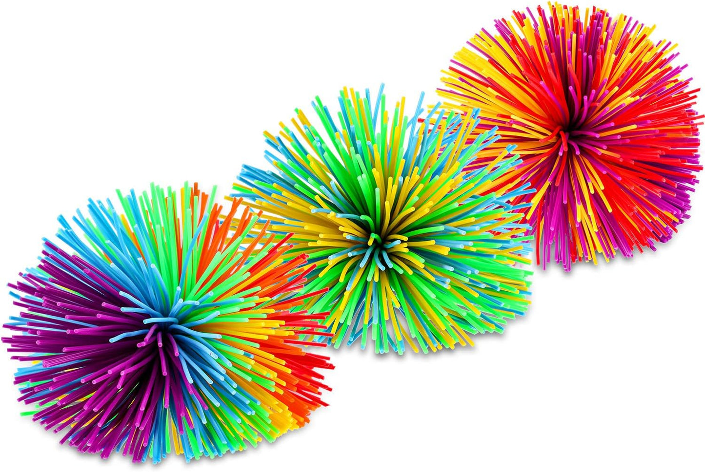 Leinuosen 12 Pieces Stringy Balls Sensory Stringy Ball Soft Rainbow Pom Bouncy Stress Bags Basket Stuffers Fillers Graduation Party Favors Birthday End of Year Gifts, Multicolor (2.75 Inch)