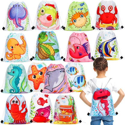 Funtery 32 Pcs Glow Party Drawstring Bags Glow Party Favors Neon Birthday Treat Bags for Teens Social Media Theme Gifts School Travel Supplies, 11.81 x 9.84 Inch