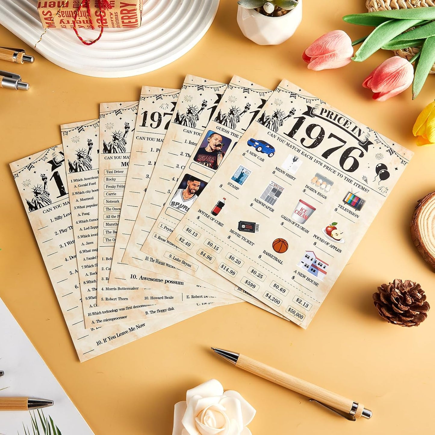 70Pcs 70th Birthday Party Games Born In 1956 Fun 1956 Trivia Music Slang Books Game Double-Sided Game Cards Vintage 70th Birthday Party Supplies for 70 Year Old Activity Anniversary Class Reunion