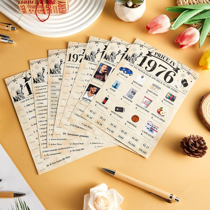 70Pcs 70th Birthday Party Games Born In 1956 Fun 1956 Trivia Music Slang Books Game Double-Sided Game Cards Vintage 70th Birthday Party Supplies for 70 Year Old Activity Anniversary Class Reunion
