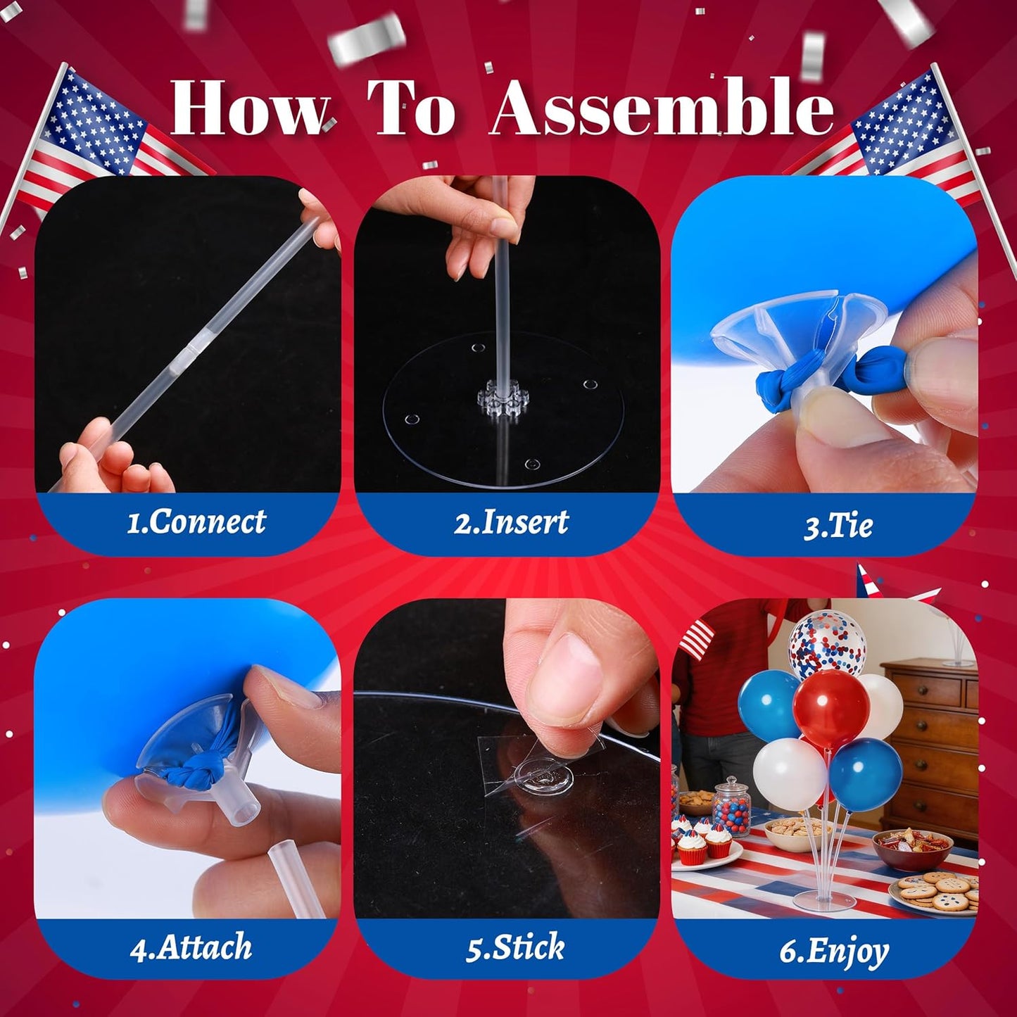 JOYYPOP 4 Sets Balloon Stand Kit For Table, Balloon Sticks with Base Birthday Graduation Party Decorations Wedding
