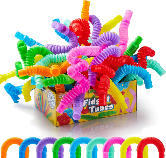 JOYIN 18 Pack Pop Tubes, Sensory Toys (Small) Fidget Toys Party Favors - 9 Colors, Creativity Learning & Fun for Toddler Kids - Perfect for Prizes Goodie Bags, Classroom School Reward
