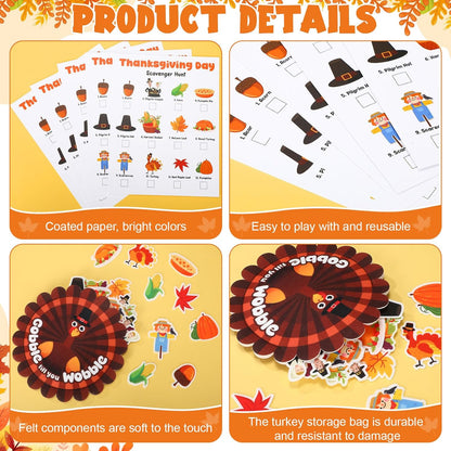 Thanksgiving Games Essentials Scavenger Hunt Game Party Favors Supplies Including Felt Turkey Bag 15 Scavenger Hunt Cards 60 Felt Fall Element Pieces for Thanksgiving Fall Party Decoration