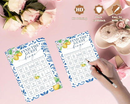 Mediterranean Lemon Bridal Shower Bingo Game with Blank Squares, Pack of 30 Game Cards, Bridal Shower Decorations, Wedding Engagement Decor, Bachelorette Party Supplies - KR30