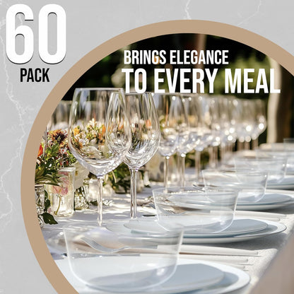 White Gold Rim Disposable Plastic Bowls - 16 Oz, 30 Count - Large, Heavy Duty - Perfect for Weddings & Parties