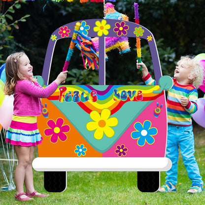 60's Hippie Bus Shaped Photo Prop 60s Party Decor Retro Groovy Foam Board Van Prop Hippie Selfie Frame Backdrop Birthday Party Supplies Retro 60s 70s Party Favor 34.6 x 31.5 Inch