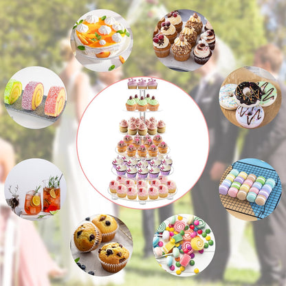 YestBuy Cupcake Stand, 6 Tier Large Cupcake Tower Display, Round Cupcake Holder, Acrylic Dessert Stand, Pastry Display Tree for Party, Wedding, Baby Shower