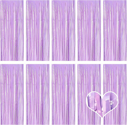 10 Pack Silver Backdrop Curtain 3.2ft x 8.2ft Metallic Tinsel Foil Fringe Curtains Photo Booth Background for Birthday Party Decoration Baby Shower Engagement Wedding Christmas Decoration (Silver)