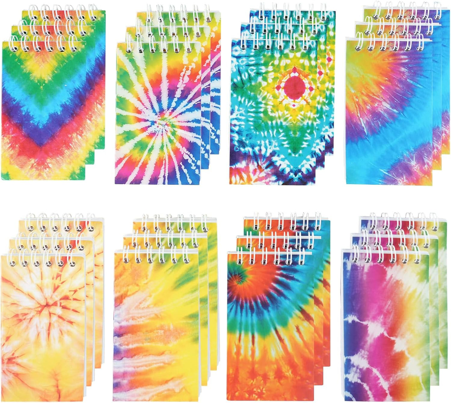 OZIO 24PCS Mini Tie Dye Notepads Tie Dye Party Favors Art Party Spiral Pocket Notebooks Fun Coil Mini Notepads Teacher Classroom Supplies Bag Fillers Birthday Party Favors, 8 Style (24)