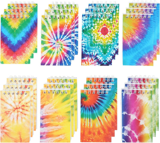 OZIO 24PCS Mini Tie Dye Notepads Tie Dye Party Favors Art Party Spiral Pocket Notebooks Fun Coil Mini Notepads Teacher Classroom Supplies Bag Fillers Birthday Party Favors, 8 Style (24)