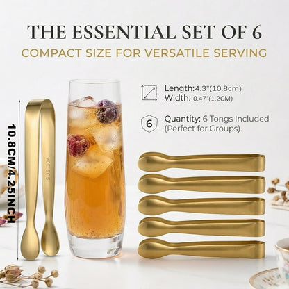 6 PCS Gold Mini Serving Tongs, 4.25 Inch 304 Stainless Steel Appetizer Tongs for Charcuterie Board Accessories, Tea Party, Coffee Bar, Desserts & Buffet, Dishwasher Safe