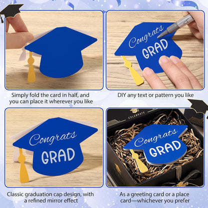 Colarr 2026 Graduate Place Cards with 2 Silver Marker Pen 50 Pcs Black Grad Caps Buffet Food Labels Congrats Grad Folded Tent Name Cards for Graduation Party Table Setting Decorations Supplies
