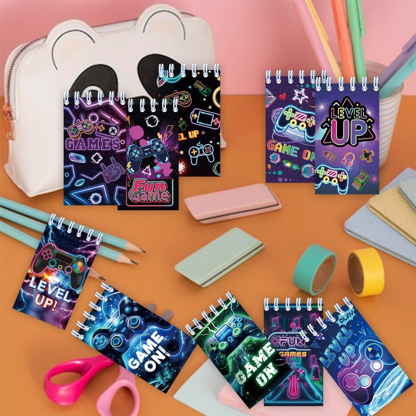 24 PCS Neon Video Games Mini Spiral Notepads Game on Party Gift Stuffer Supplies Gamer Party Decorations Gaming Small Notebooks for Neon Video Gaming Birthday Party Favors